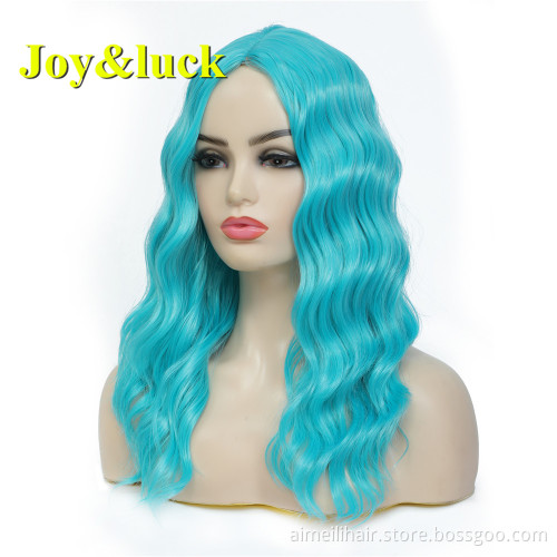 18inch Medium Length Wholesale Women's Wig Middle Part Finger Wave 613 Blonde Natural Water Wave Cosplay Costume Synthetic Wigs